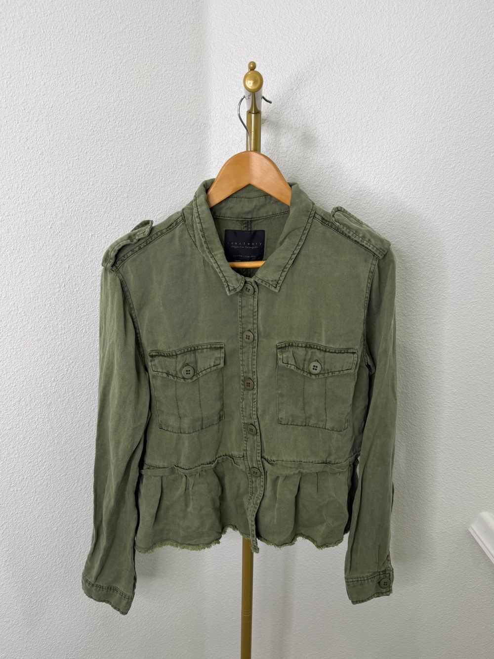Sanctuary Green New Discovery Peplum Military Jacket Linen Blend Size M